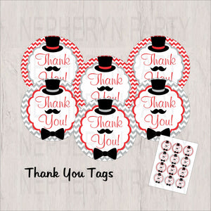 Red, Gray & Black Little Man Thank You Tags