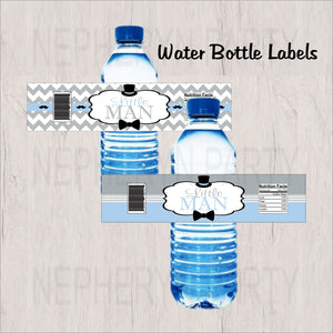 Light Blue & Gray Little Man Water Bottle Labels