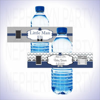 Navy & Gray Little Man Water Bottle Labels
