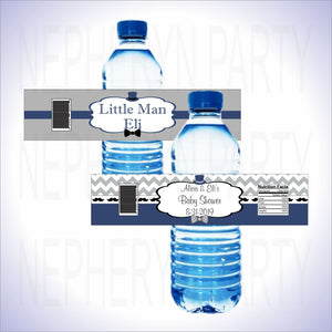 Navy & Gray Little Man Water Bottle Labels