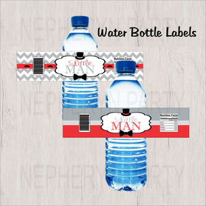 Red, Gray & Black Little Man Water Bottle Labels 
