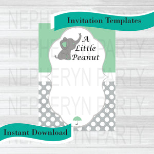 DIY Little Peanut Baby Shower Invite Templates, Mint Green