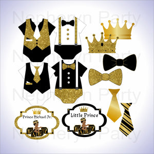 Black & Gold Little Prince Clipart Decorations, Curly