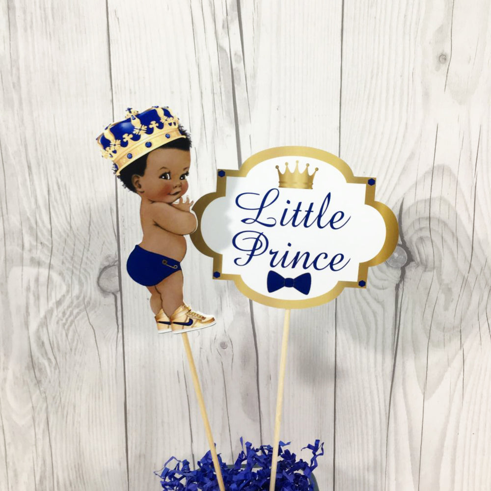 Royal Blue & Gold Little Prince Cake Toppers