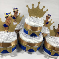 Little Prince Diaper Cake Set - Blue, Gold
