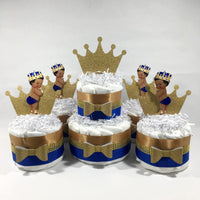 Royal Blue and Gold Little Prince Diaper Cake Centerpiece Set
