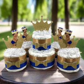 Royal Blue and Gold Little Prince Diaper Cake Centerpiece Set