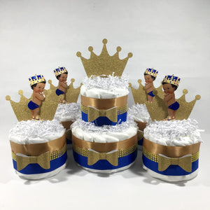 Royal Blue and Gold Little Prince Diaper Cake Centerpiece Set