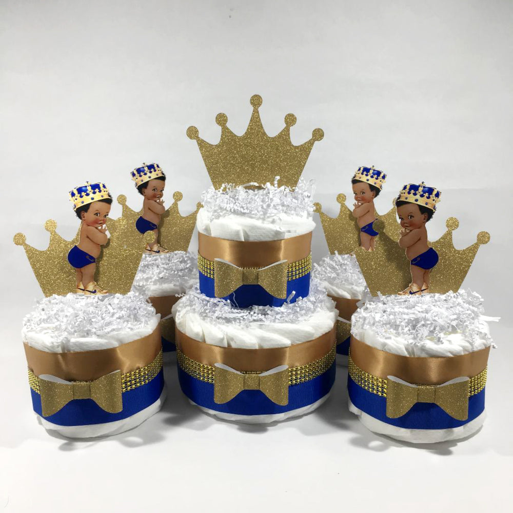 Royal Blue and Gold Little Prince Diaper Cake Centerpiece Set