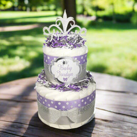 Lavender and Silver Diaper Cake