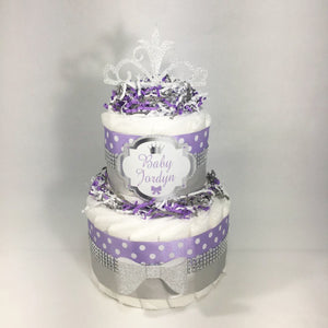 Lavender and Silver Diaper Cake