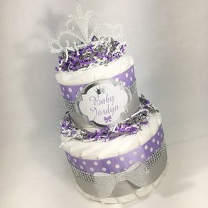 Welcome Little Princess Diaper Cake Centerpiece, Lilac, Silver