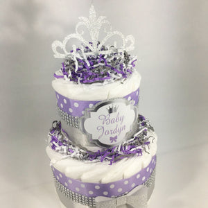 Welcome Little Princess Diaper Cake Centerpiece, Lilac, Silver