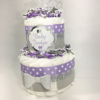 Welcome Little Princess Diaper Cake Centerpiece, Lilac, Silver
