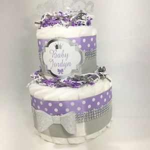 Welcome Little Princess Diaper Cake Centerpiece, Lilac, Silver