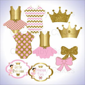 Pink and Gold Little Princess Clipart Decorations, Brunette
