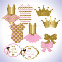 Pink and Gold Little Princess Clipart Decorations, Afro