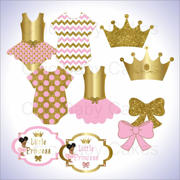 Pink and Gold Little Princess Clipart Decorations, Afro