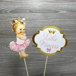 Pink & Gold Little Princess Cake Topper, Blonde Hair