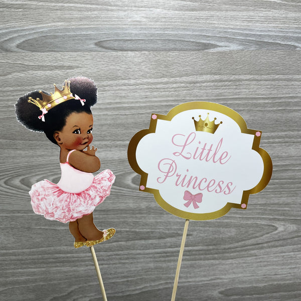 Pink & Gold Little Princess Centerpiece Sticks, Curly Hair
