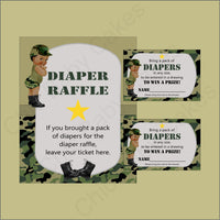 Army Camouflage Baby Shower Diaper Raffle Sign & Tickets
