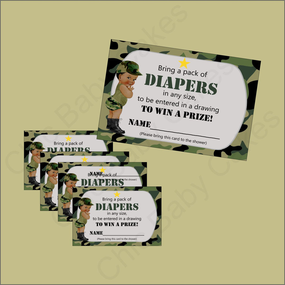 Army Camouflage Baby Shower Diaper Raffle Tickets