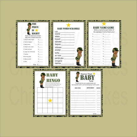 Green Camouflage Army Baby Shower Games