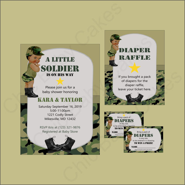 Green Army Camo Baby Shower Invite & Diaper Raffle