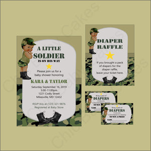 Green Camouflage Army Baby Shower Invite & Diaper Raffle