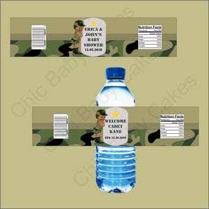 Green Camouflage Army Water Bottle Labels