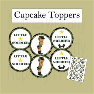 Army Camouflage Little Soldier Cupcake Toppers, Brown