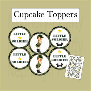 Army Camouflage Little Soldier Cupcake Toppers, Brunette