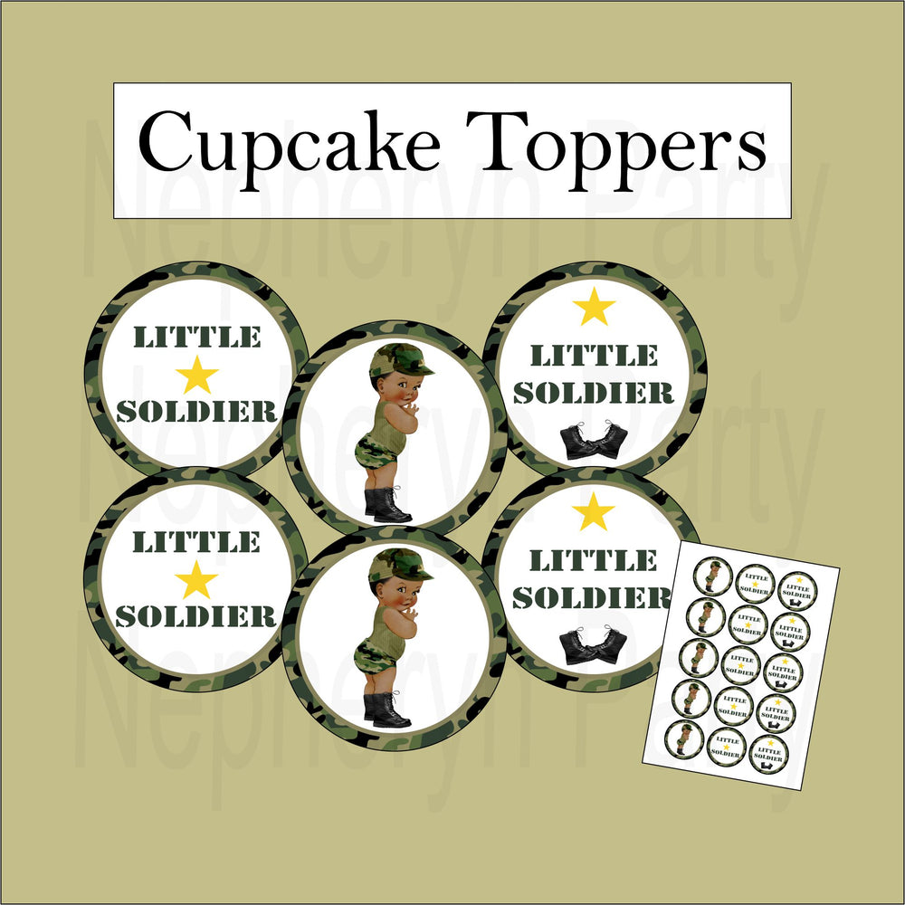 Army Camouflage Little Soldier Cupcake Toppers, Black