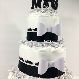 Little Man 3-Tier Diaper Cake Centerpiece - Black, White
