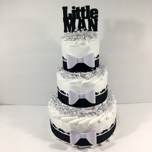 Black and White Little Man Diaper Cake