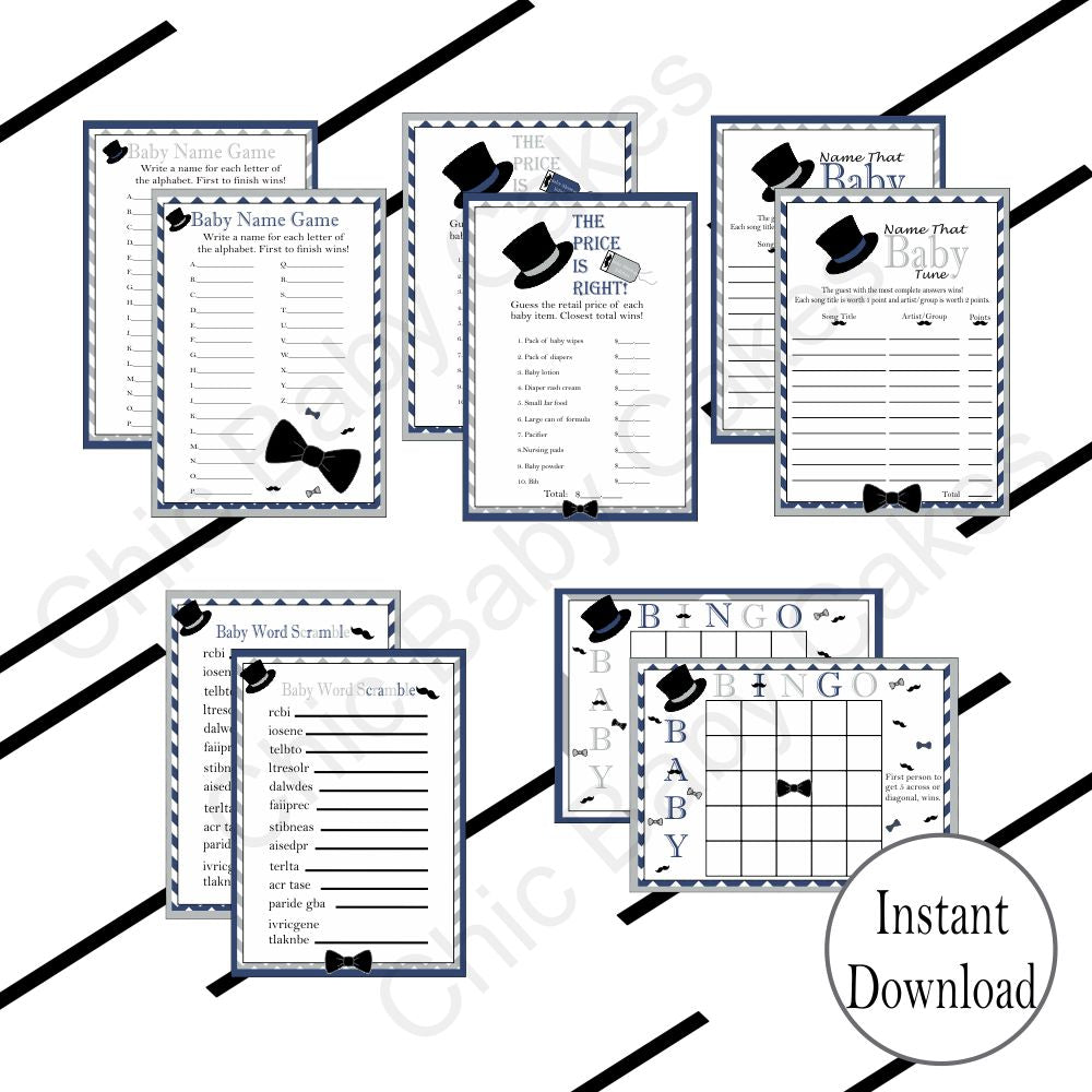 Navy & Gray Little Man Baby Shower Games
