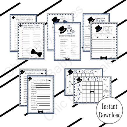 Navy & Gray Little Man Baby Shower Games