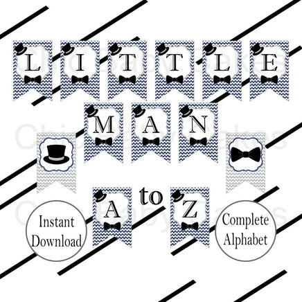 Navy & Gray Little Man Baby Shower Banner