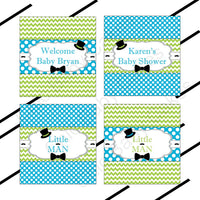 Turquoise & Lime Little Man Candy Bar Wrappers
