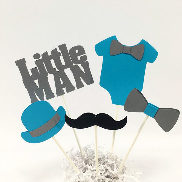 Blue & Gray Little Man Centerpiece Sticks