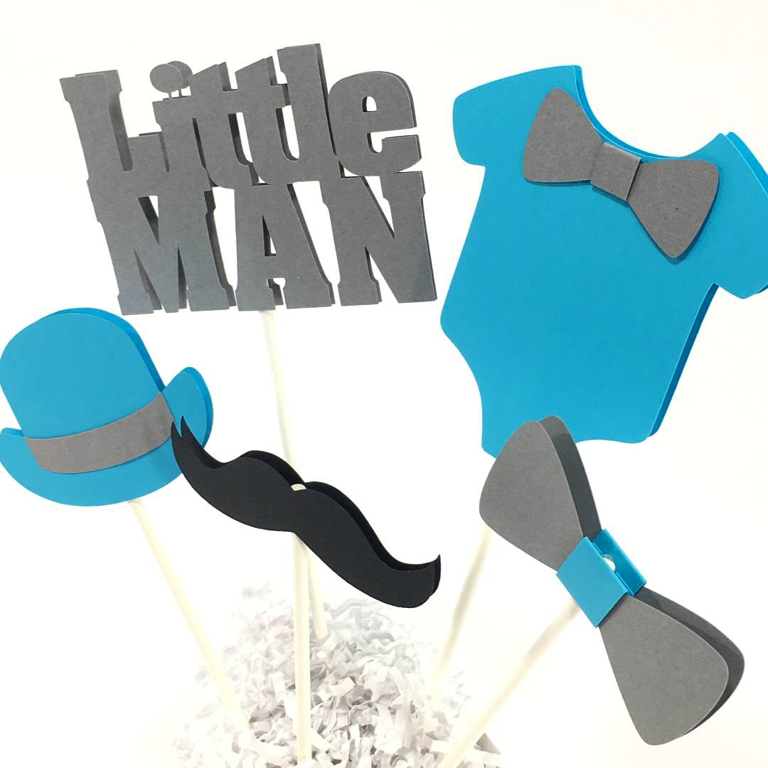 Little Man Centerpiece Sticks - Sky Blue, Gray
