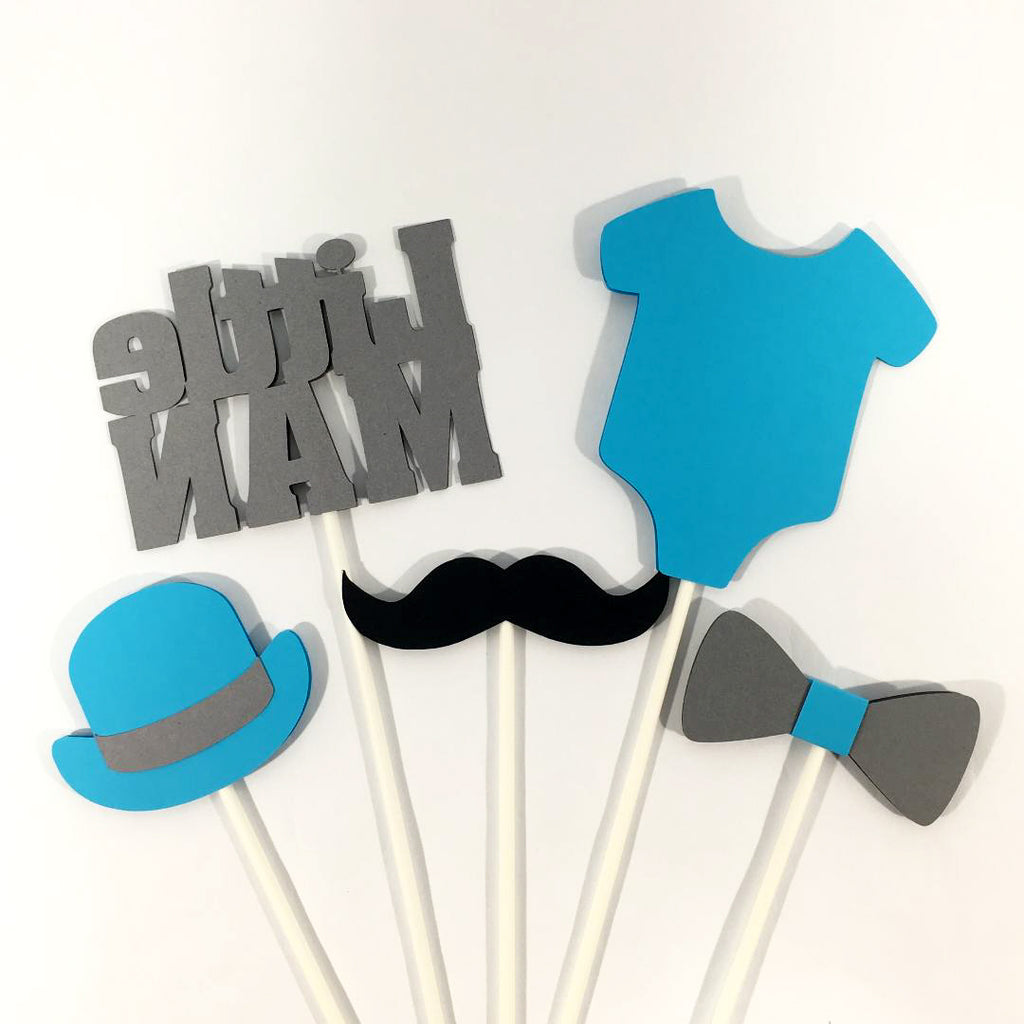 Little Man Centerpiece Sticks - Sky Blue, Gray