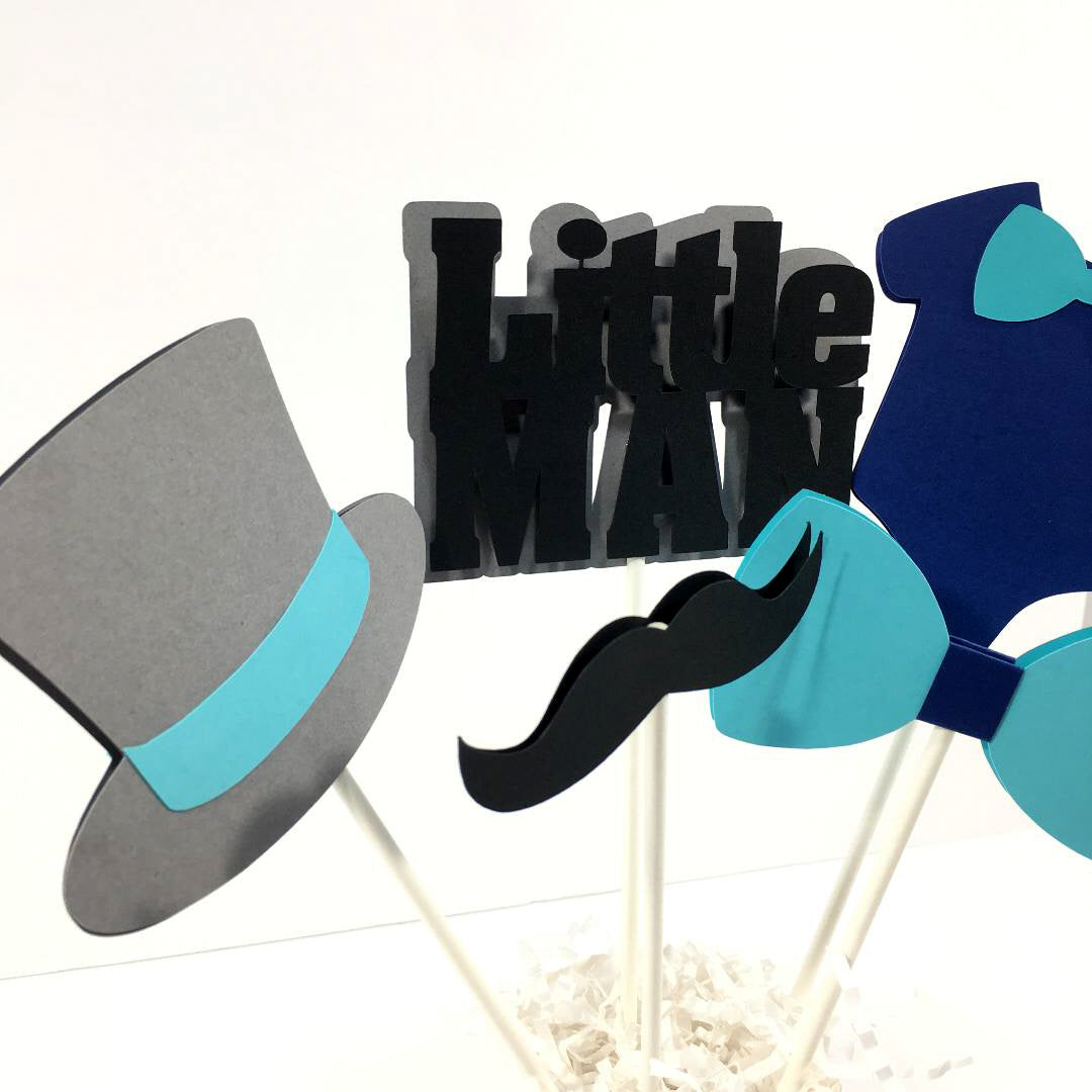 Little Man Centerpiece Sticks - Navy, Turquoise, Black