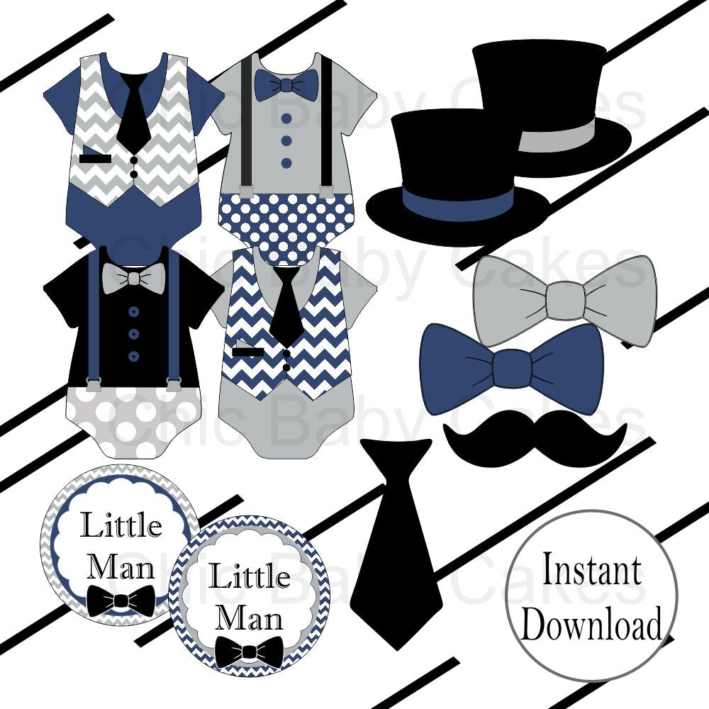 Navy & Gray Little Man Baby Shower Clipart