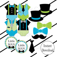 Little Man Clipart, turquoise & Lime Green