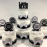 Black & White Little Man Diaper Cake Centerpiece Set

