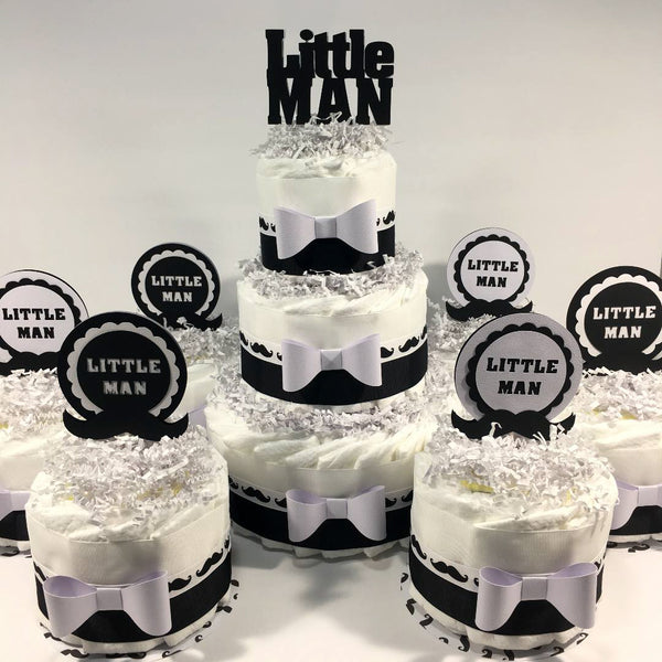 Black & White Little Man Diaper Cake Centerpiece Set