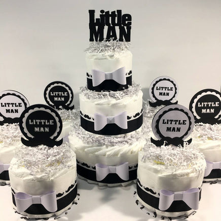 Black & White Little Man Diaper Cake Centerpiece Set