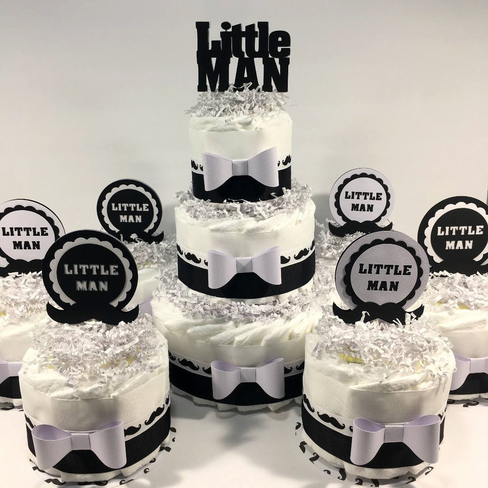 Black & White Little Man Diaper Cake Centerpiece Set