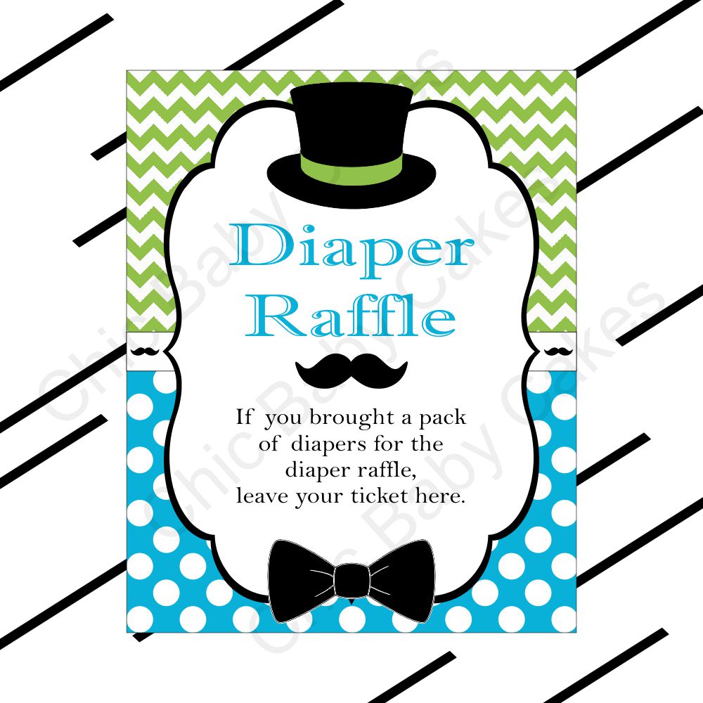 Turquoise & Lime Little Man Baby Shower Diaper Raffle Sign